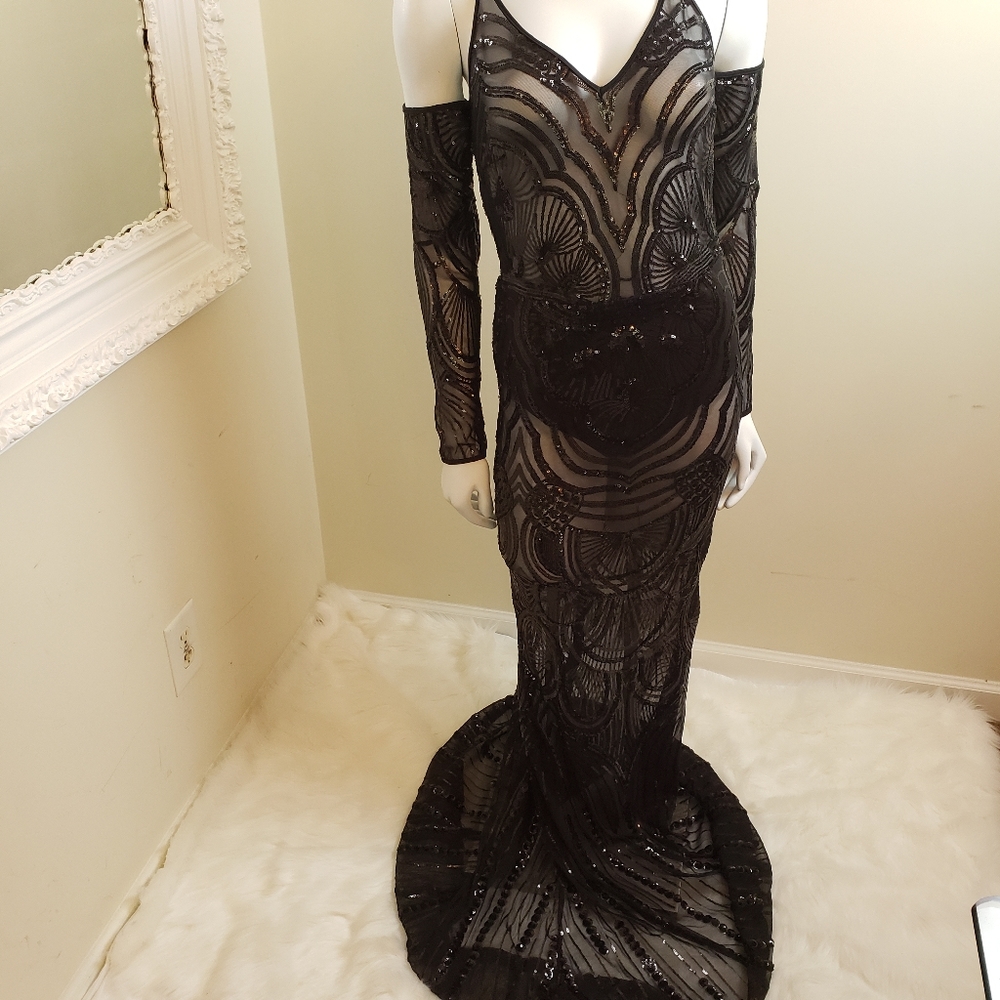 Black sequin see-thru dress